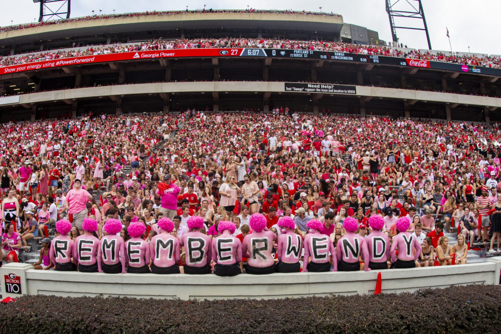 On Sept. 14, Georgia Bulldogs fans decked out in pink in honor of the late Wendy Anderson. (Carmen Mandato/Getty Images)