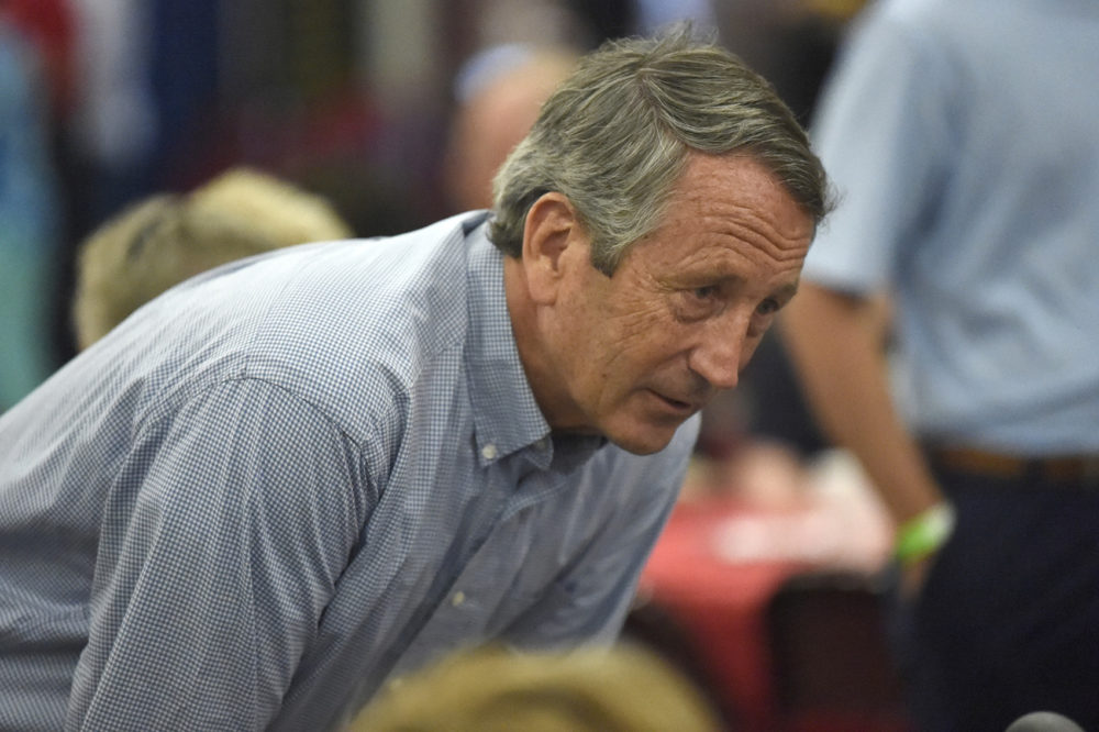 Former U.S. Rep. Mark Sanford speaks with attendees at U.S. Rep. Jeff Duncan's annual fundraiser on Monday, Aug. 26, 2019, in Anderson, S.C. (Meg Kinnard/AP)