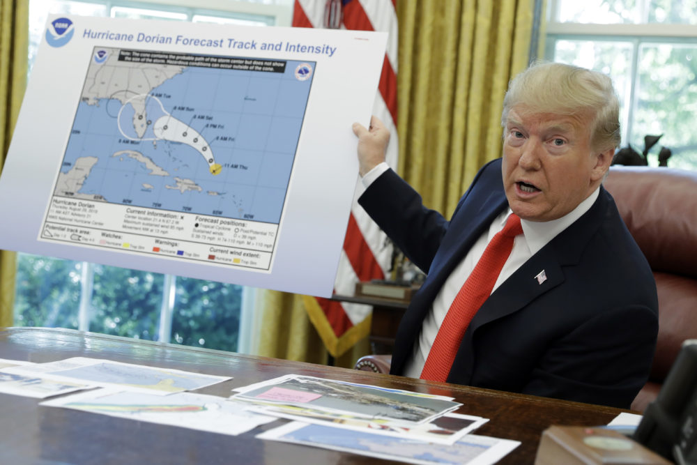 President Trump talks about Hurricane Dorian to reporters in the Oval Office on Wednesday, Sept. 4, 2019. (Evan Vucci/AP)