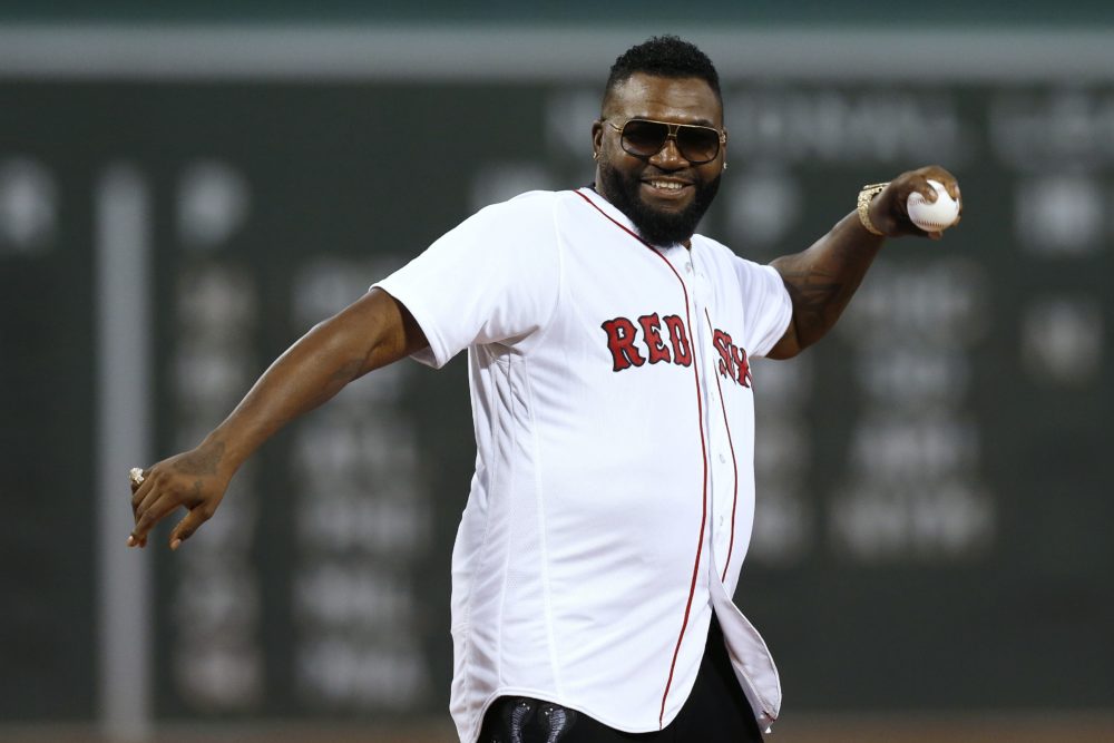 Former Boston Red Sox's David Ortiz throws out a ceremonial first pitch before a baseball game against the New York Yankees in Boston, Sept. 9, 2019. (Michael Dwyer/AP)
