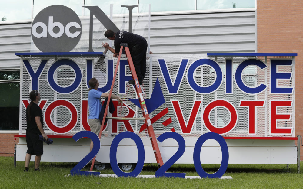 Signage is erected for the upcoming Democratic presidential primary debates hosted by ABC on the campus of Texas Southern University, Wednesday, Sept. 11, 2019, in Houston. (Eric Gay/AP)
