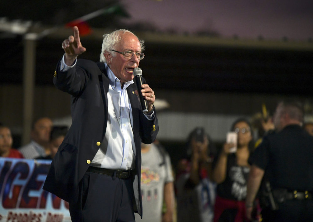 Democratic presidential candidate U.S. Sen. Bernie Sanders addresses the annual Comanche Nation Fair Powwow Sunday in Lawton, Okla. (Gerardo Bello/AP)