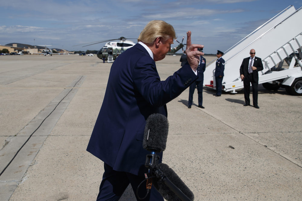 President Donald Trump walks off after speaking with reporters after arriving at Andrews Air Force Base, Thursday, Sept. 26, 2019, in Andrews Air Force Base, Md. (Evan Vucci/AP)
