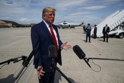 President Donald Trump talks with reporters after arriving at Andrews Air Force Base, Thursday, Sept. 26, 2019, in Andrews Air Force Base, Md. (Evan Vucci/AP)