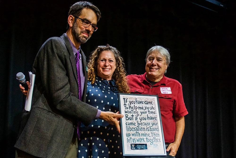 Abigail Disney receiving an award at the United for a Fair Economy 25th Anniversary Celebration. (Photo by Pedro Cruz/Courtesy of United for a Fair Economy)