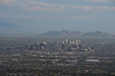 View of the downtown Phoenix city skyline as seen from South Mountain Park. (Robyn Beck/AFP/Getty Images)