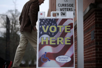 A voter arrives at a polling station at Dreher High School Feb. 20, 2016 in Columbia, S.C. (Alex Wong/Getty Images)