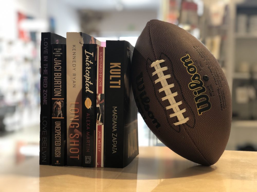 Sports romance novels on display at The Ripped Bodice, a bookstore specializing in romance fiction in Culver City, California. (Photo courtesy The Ripped Bodice)