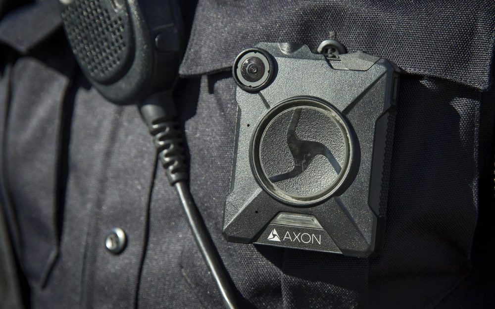 A police body camera similar to those worn by Boston Police. (Robin Lubbock/WBUR)