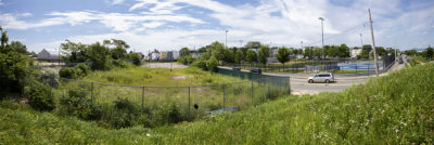 The site of the proposed East Boston electrical substation on Condor Street near Chelsea Creek. (Jesse Costa/WBUR)