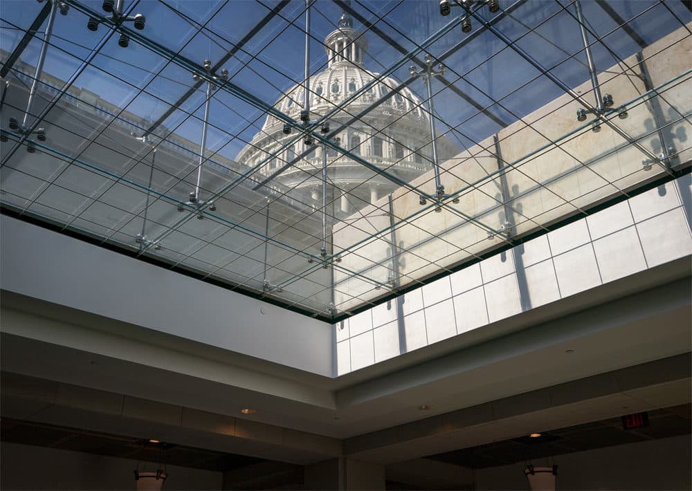 The Capitol is seen through a skylight as the House Intelligence Committee works during a recess to prepare for depositions in the impeachment inquiry of President Donald Trump. (J. Scott Applewhite/AP)