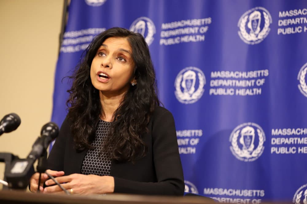 The Department of Public Health says the 211 emergency hotline has served over 4500 callers. Here's Massachusetts Public Health Commissioner Monica Bharel speaking at a public event in 2019. (Sam Doran/State House News Service)