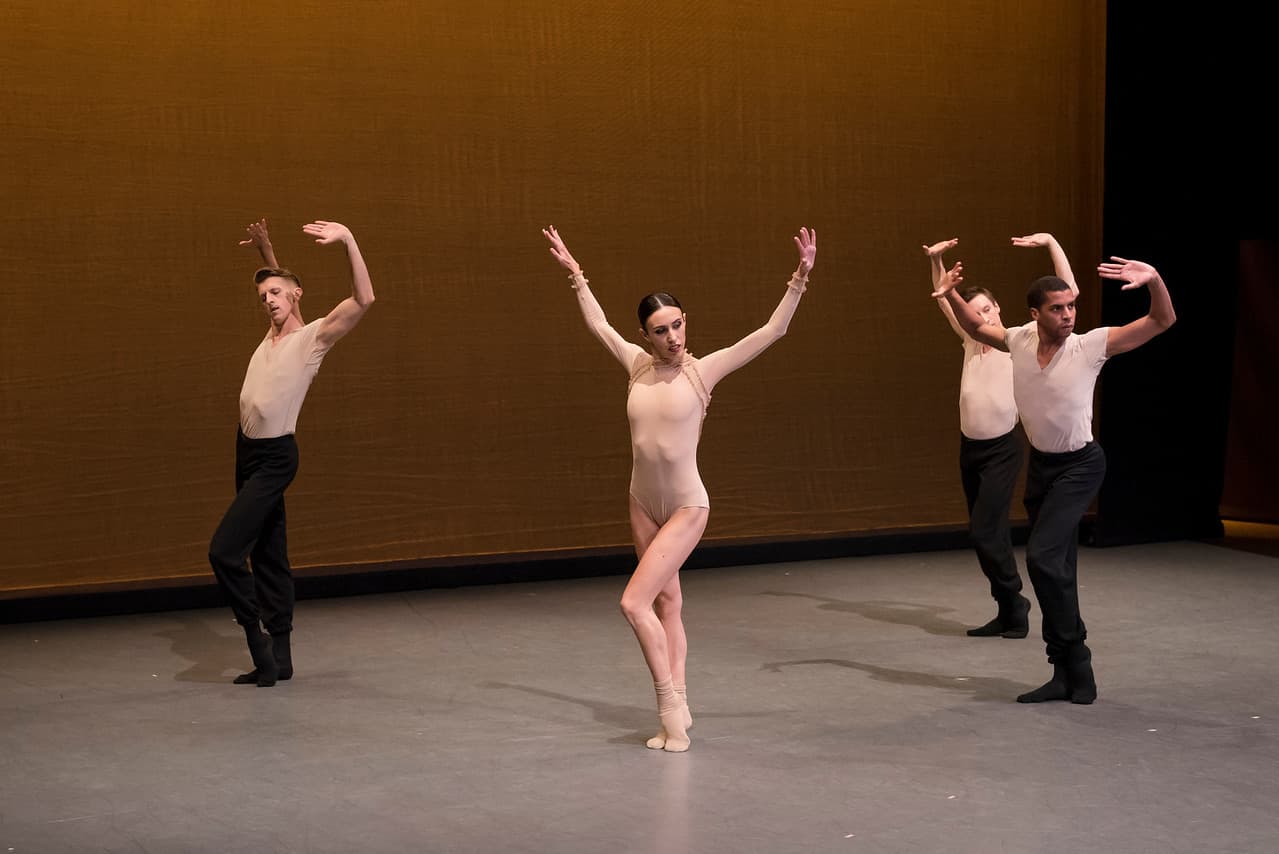 Boston Ballet members in Lia Cirio's &quot;Sta(i)r(e)s&quot; in 2018. (Courtesy Liza Voll/Boston Ballet)