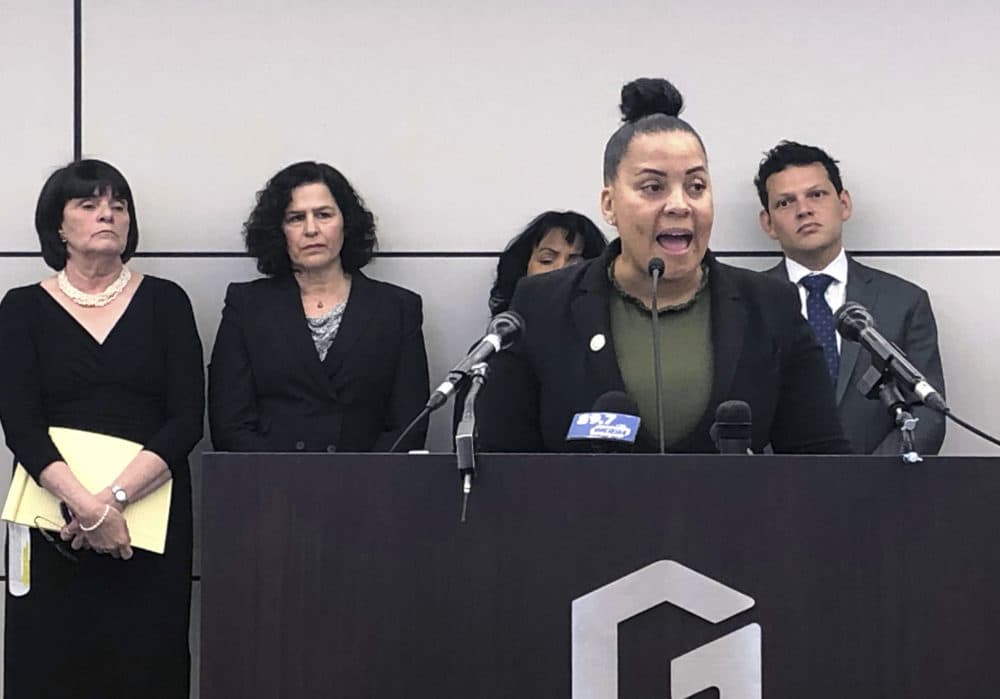 In this file photo, Suffolk District Attorney Rachael Rollins speaks during a news conference in April in Boston. (Alanna Durkin Richer/AP)