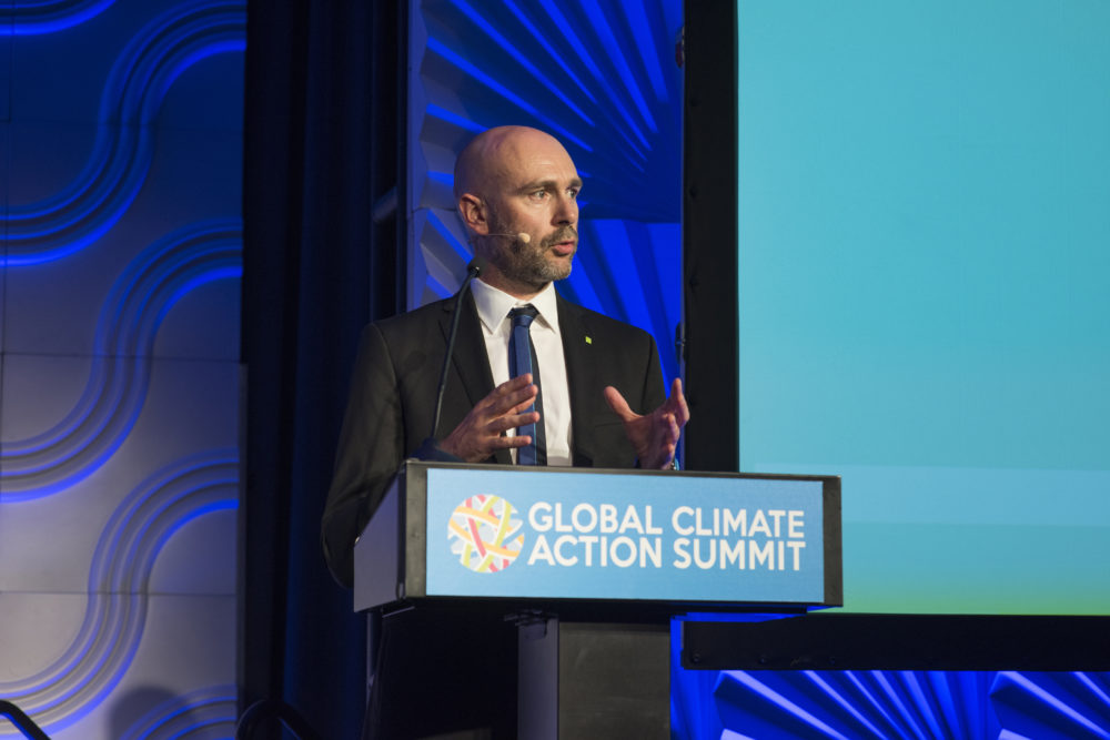 C40 Cities Executive Director Mark Watts speaks at the Global Climate Action Summit in San Francisco in September 2018. (Scout Tufankjian/C40 Cities Flickr)
