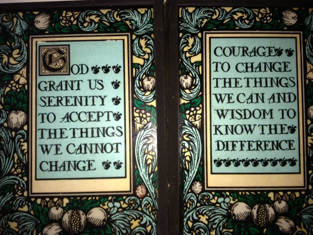 A stain glass illustration of the Serenity Prayer, the common name for a prayer written by 20th century American theologian Reinhold Niebuhr. (Bill Densmore Sr./Flickr)