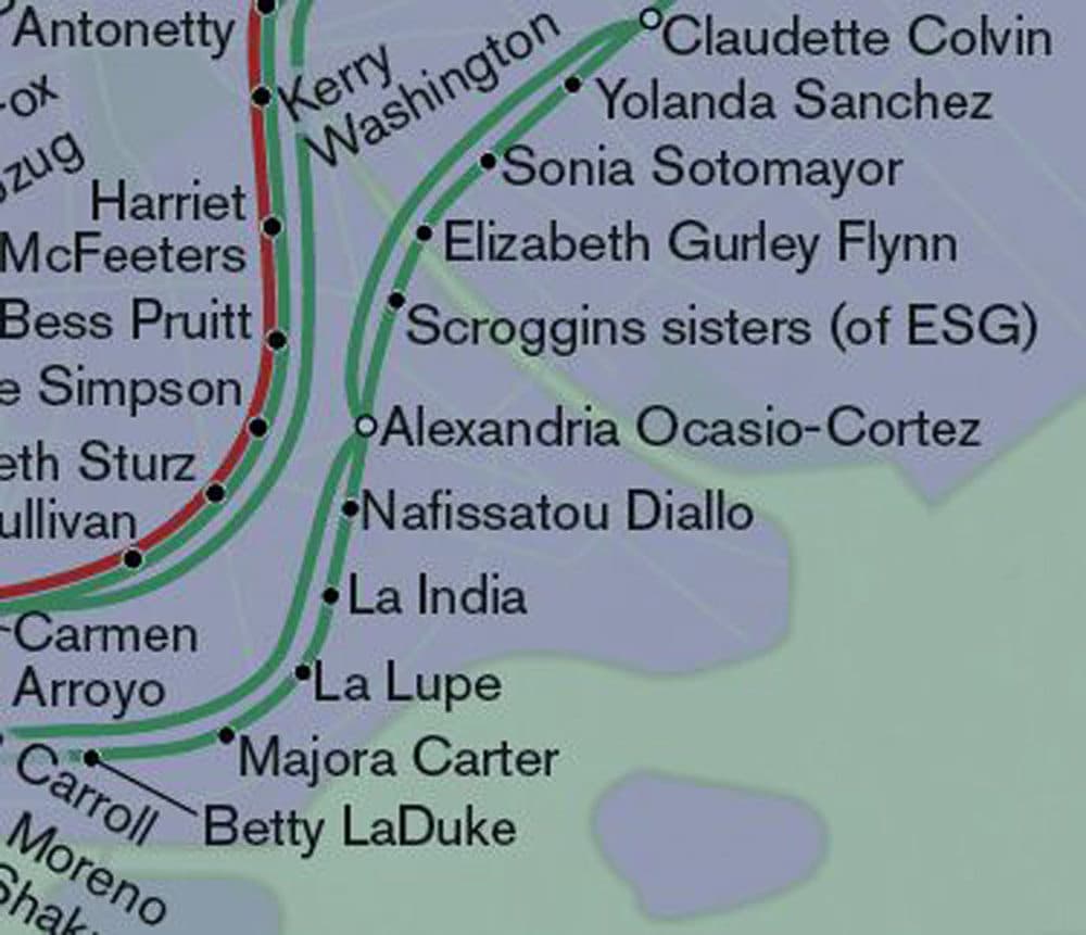 Part of the &quot;City of Women&quot; map where Alexandria Ocasio-Cortez's stop is. (Courtesy of Joshua Jelly-Schapiro)