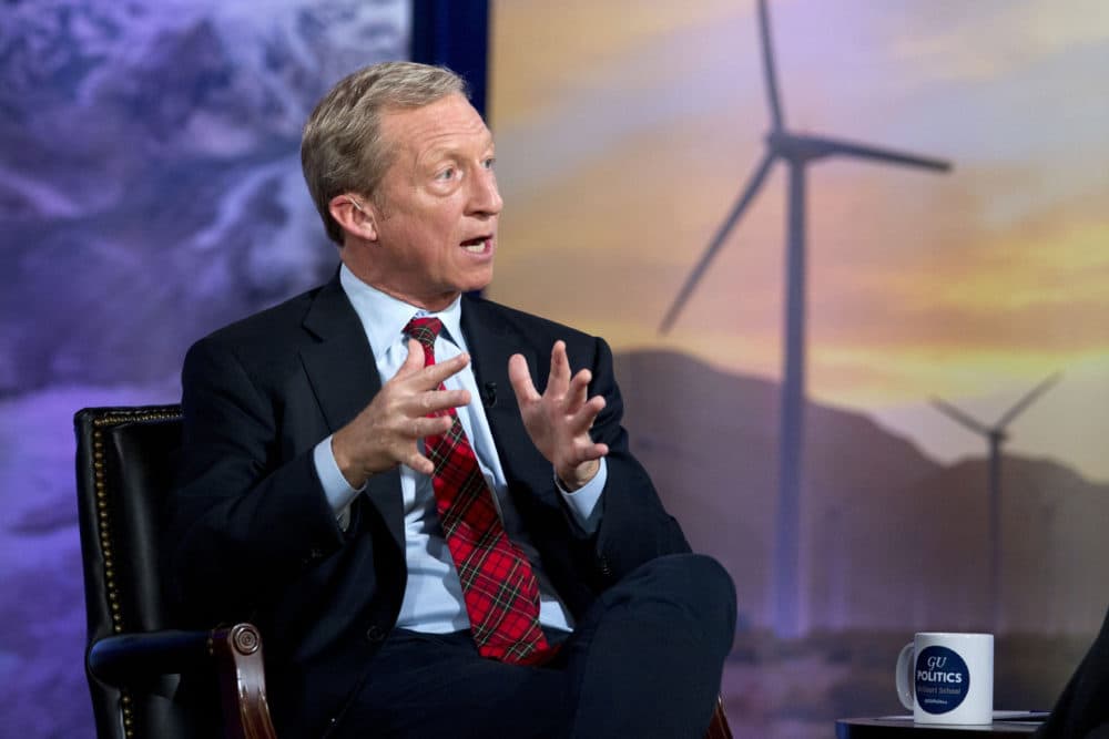 Democratic presidential candidate and businessman Tom Steyer speaks during the Climate Forum at Georgetown University, Friday, Sept. 20, 2019, in Washington. (Jose Luis Magana/AP)
