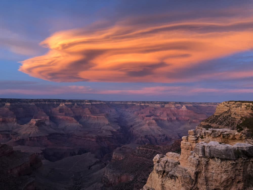 A formation of Altocumulus lenticularis, bathed in the glow of sunset, mimics the contours and strata of the Grand Canyon below. Spotted over Arizona, US by John Bigelow Taylor and published in A Cloud A Day from the Cloud Appreciation Society. (John Bigelow Taylor)