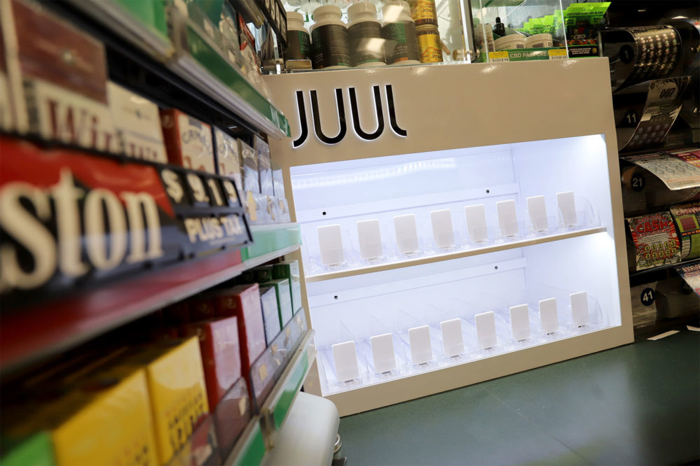 A Juul display was cleared out in September at Richdale Convenience Store across from the State House in Boston. (Sam Doran/SHNS)