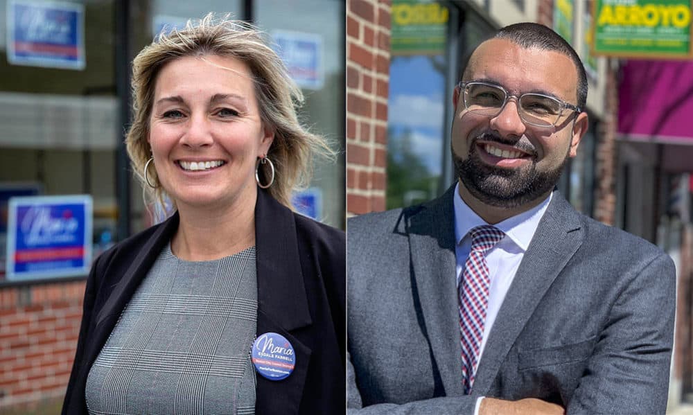 District 5 Boston City Council candidates Maria Esdale Farrell and Ricardo Arroyo (Robin Lubbock, Simón Rios/WBUR)
