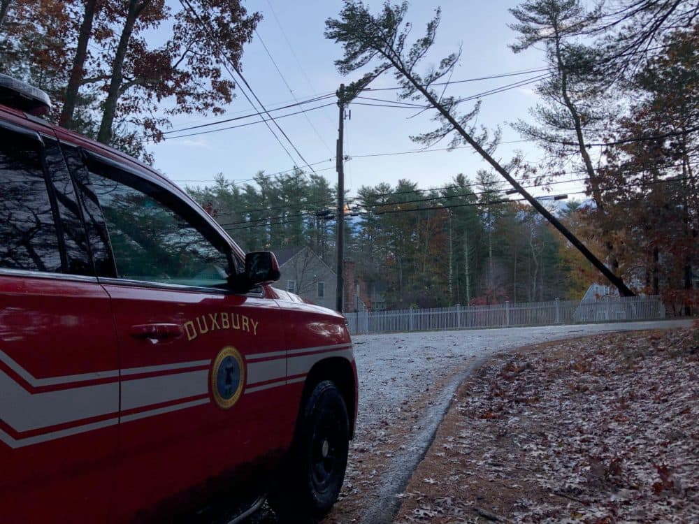 The Duxbury Fire Department was one of several emergency response teams working to clear roads and restore power after storms hit Massachusetts overnight. (Courtesy of Duxbury Fire Department)