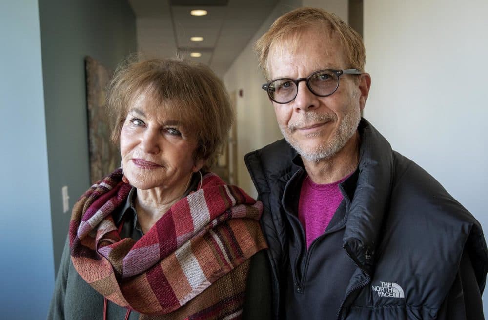 Actor Annette Miller and Mark Ludwig, Executive Director of the Terezín Music Foundation. (Robin Lubbock/WBUR)