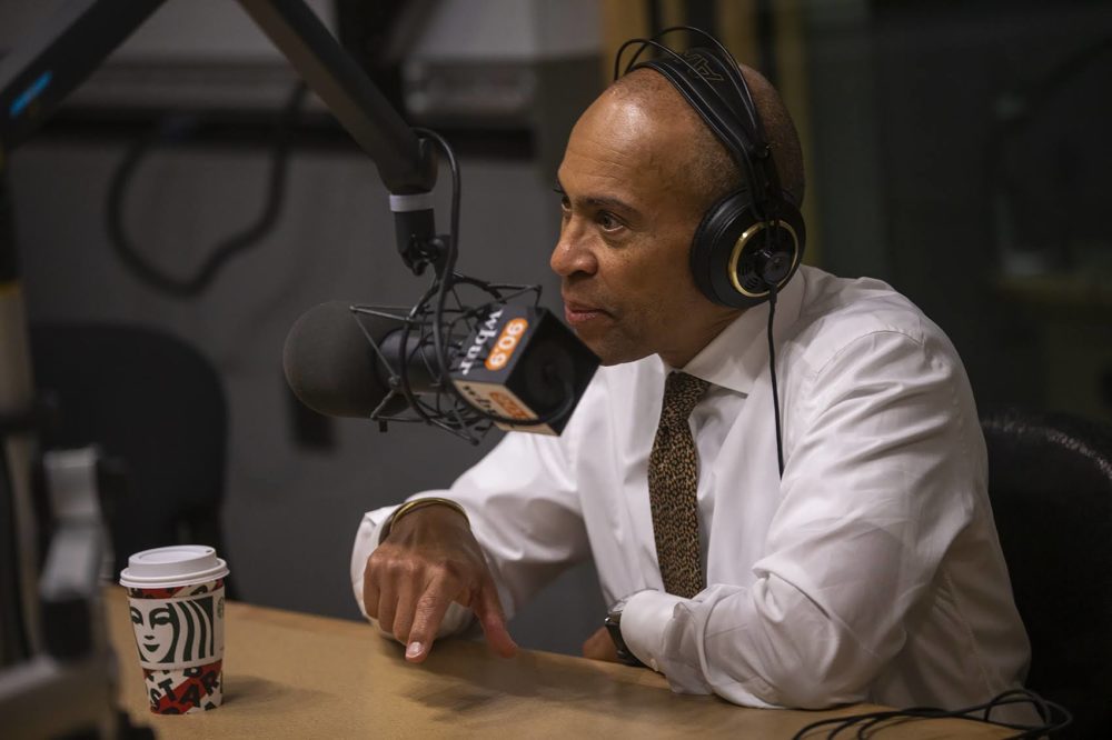 Deval Patrick, candidate for the 2020 presidential nomination and former governor of Massachusetts, in the WBUR studio. (Jesse Costa/WBUR)