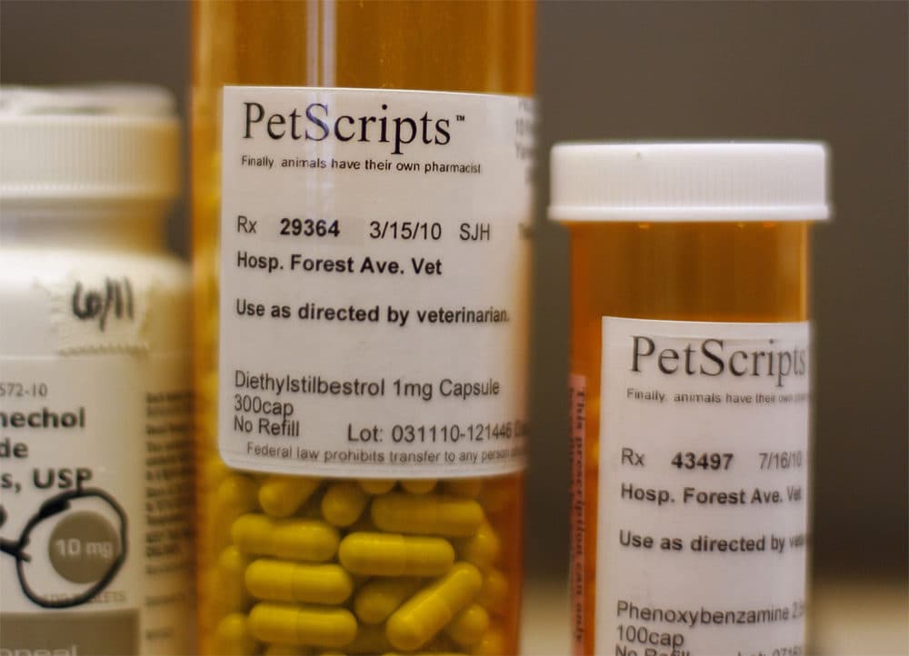 Animal medication is seen at the Forest Avenue Veterinarian Hospital, in Portland, Maine. (Robert F. Bukaty/AP)