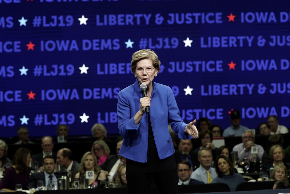 Democratic presidential candidate Sen. Elizabeth Warren speaks during the Iowa Democratic Party's Liberty and Justice Celebration, Friday, Nov. 1, 2019, in Des Moines, Iowa. (Nati Harnik/AP)