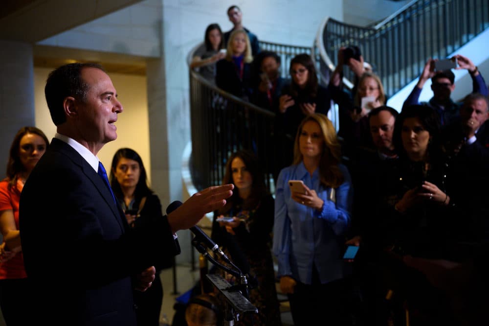 U.S. Rep. Adam Schiff, D-Calif., the Chairman of the House Permanent Select Committee on Intelligence, speaks to the press on Capitol Hill after witnesses failed to show up for closed door testimony during the impeachment inquiry into President Donald Trump in Washington on Nov. 4, 2019. (Andrew Caballero-Reynolds/AFP via Getty Images)
