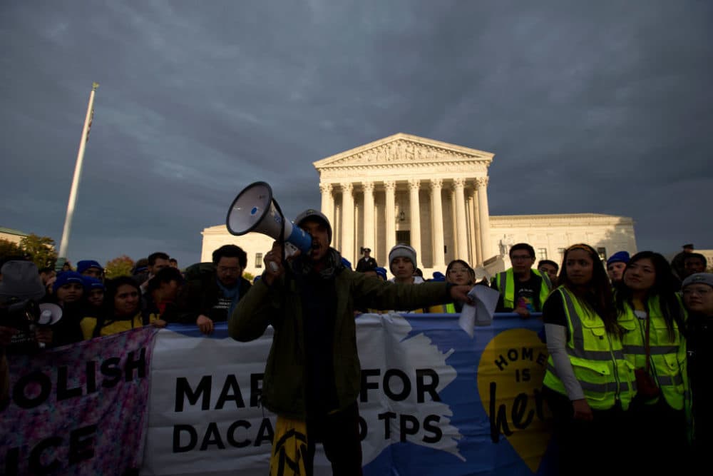 Demonstrators arrive in front of the U.S. Supreme Court during the march for DACA and TPS on November 10, 2019 in Washington D.C. (Jose Luis/AFP/Getty Images)