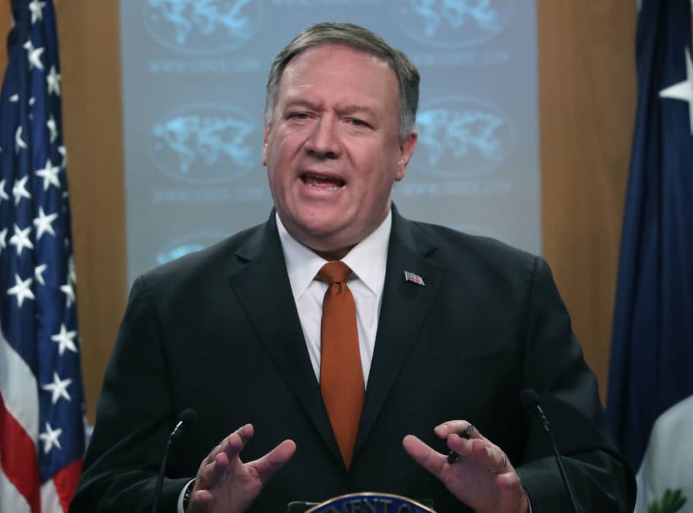Secretary of State Mike Pompeo speaks to the media in the briefing room at the State Department. (Mark Wilson/Getty Images)