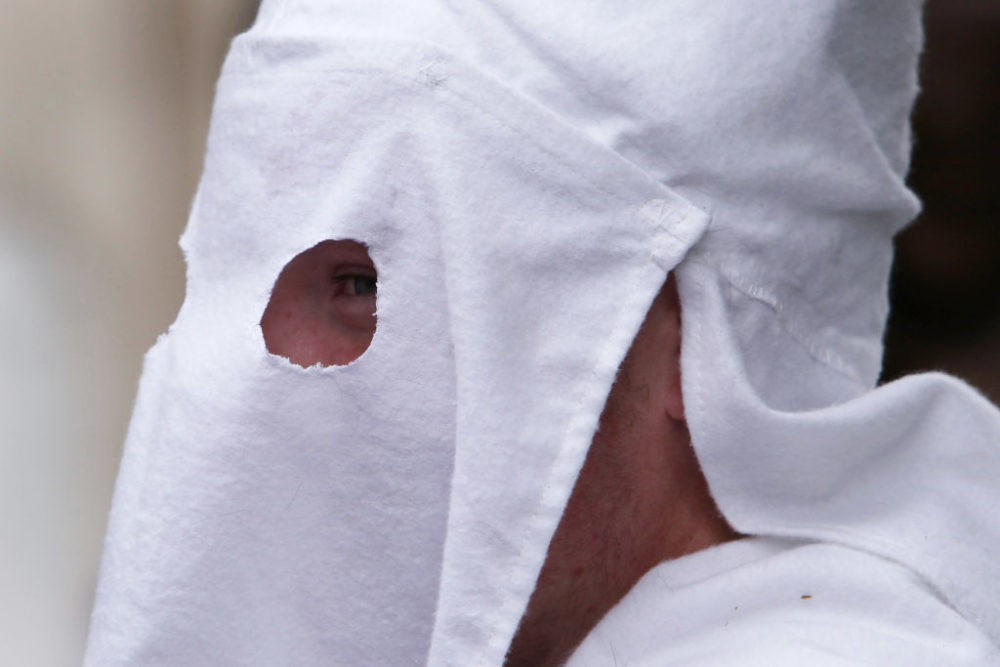 A member of the Fraternal White Knights of the Ku Klux Klan. (Spencer Platt/Getty Images)