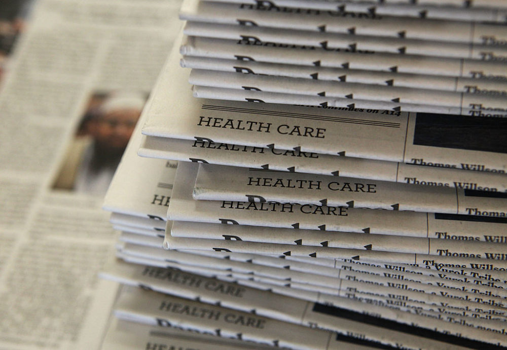 A stack of newspapers in San Francisco, California. (Justin Sullivan/Getty Images)