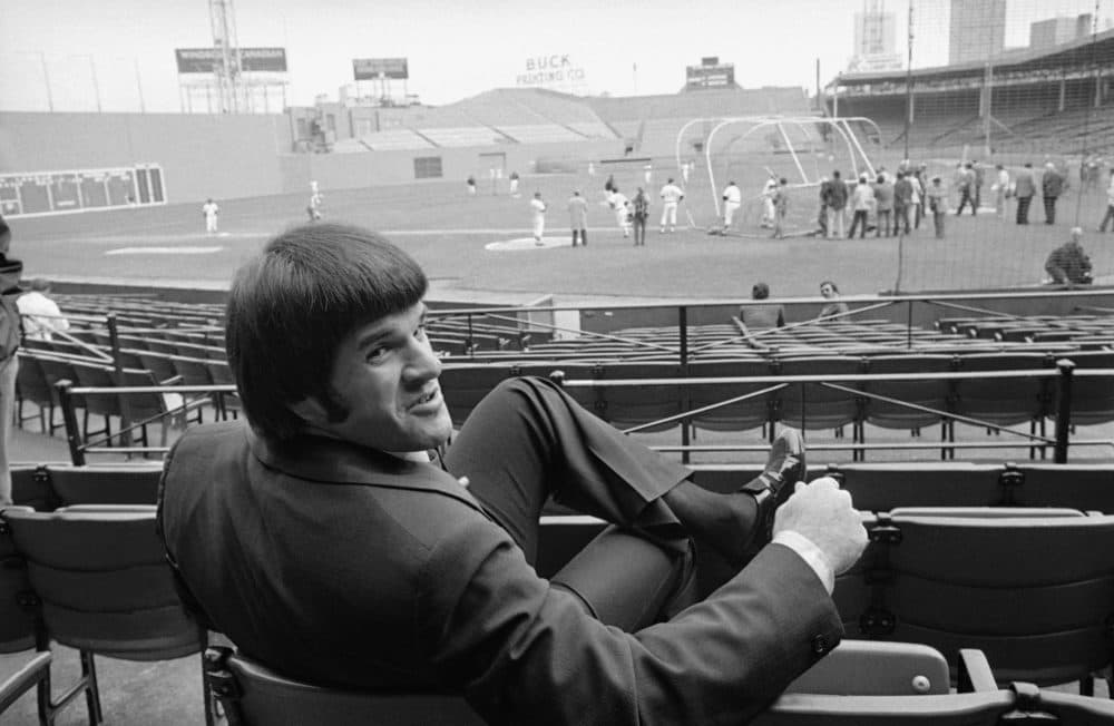 Cincinnati's Pete Rose watches from the Fenway Park stands, Friday, Oct. 10, 1975, a day before Game 1 of the 1975 World Series. (AP)