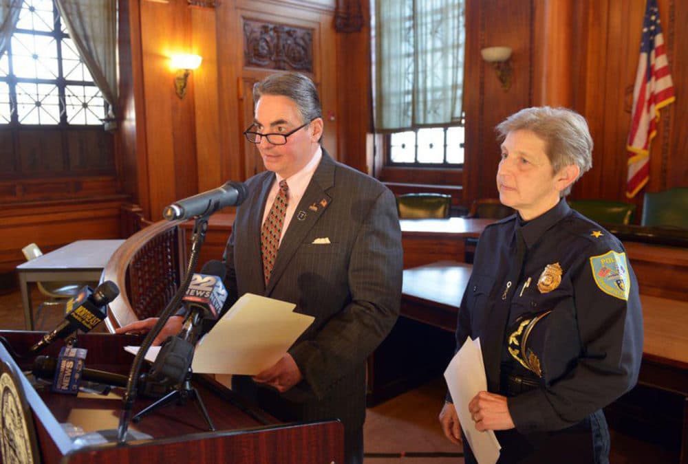 Springfield Mayor Domenic Sarno and Police Commissioner Cheryl Clapprood stand together. (Courtesy The Springfield Republican/Masslive.com)