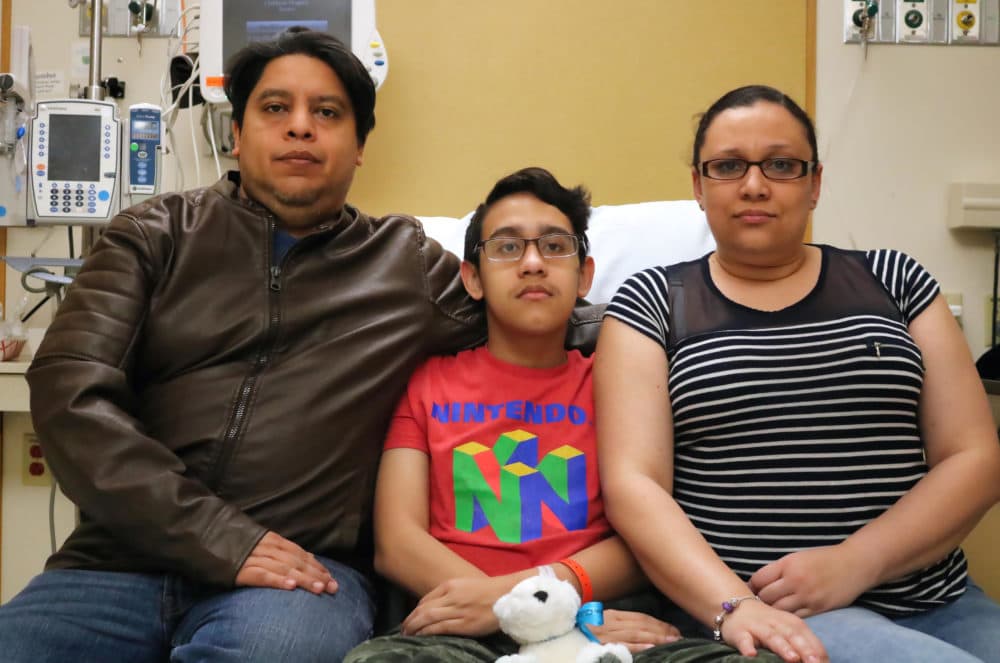 Jonathan Sanchez, center, flanked by his parents at a hospital in Boston. (Courtesy Gary Sanchez)