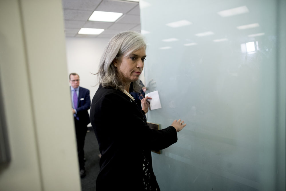 Rep. Katherine Clark, pictured after a House Democratic Caucus meeting on Capitol Hill last year, says Republicans are &quot;playing a very dangerous game with Americans' lives.&quot; (Andrew Harnik/AP)