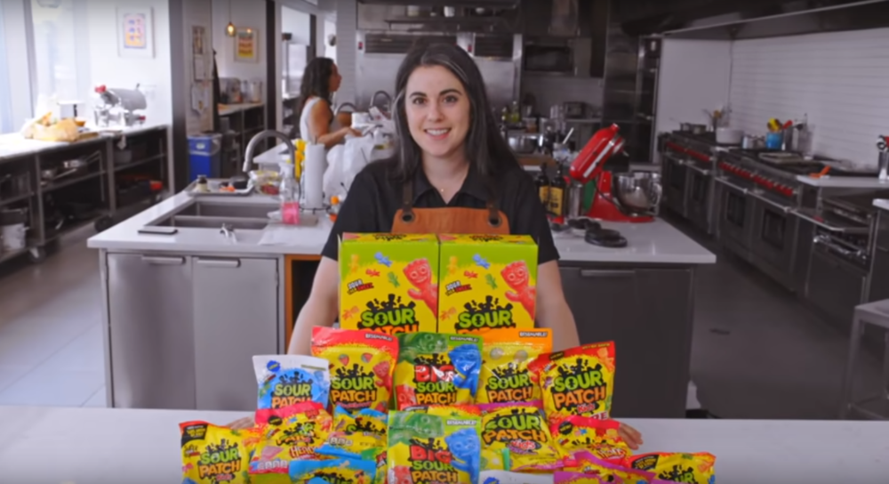 Claire Saffitz prepares to make Sour Patch Kids. (YouTube)