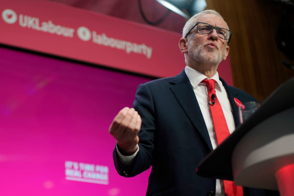 Labour leader Jeremy Corbyn speaks during the launch of the party's election manifesto at Birmingham City University on November 21, 2019. (Christopher Furlong/Getty Images)