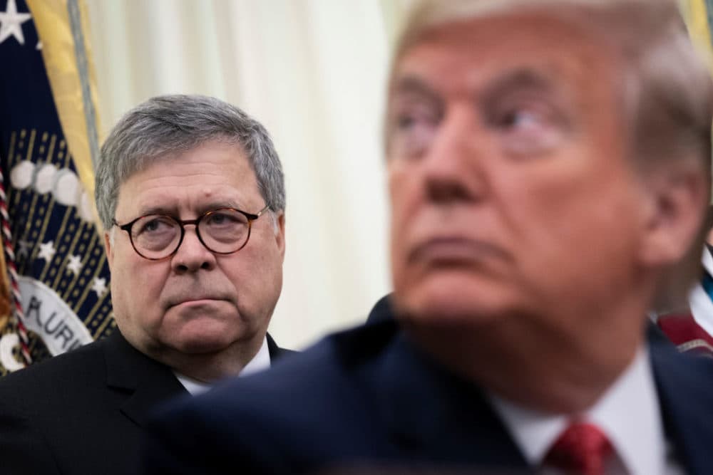 William Barr and President Trump in the Oval Office of the White House on November 26, 2019. (Drew Angerer/Getty Images)