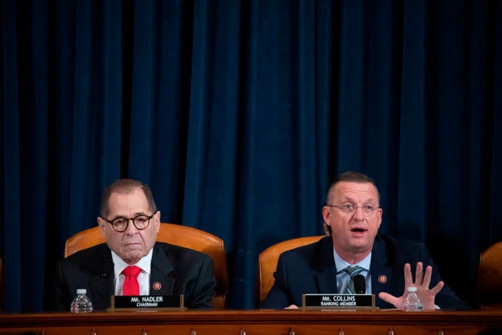 Republican House Judiciary Committee ranking member Doug Collins delivers his opening statement as Chairman Rep. Jerrold Nadler listens at the start of a House Judiciary Committee hearing on the impeachment inquiry into President Trump. (Anna Moneymaker/Pool/AFP via Getty Images)