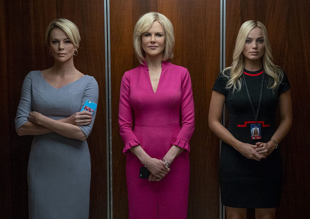 Megyn Kelly (Charlize Theron, left), Gretchen Carlson (Nicole Kidman, center), and Kayla Pospisil (Margot Robbie, right) in &quot;Bombshell.&quot; (Photo by Hilary Bronwyn Gayle)