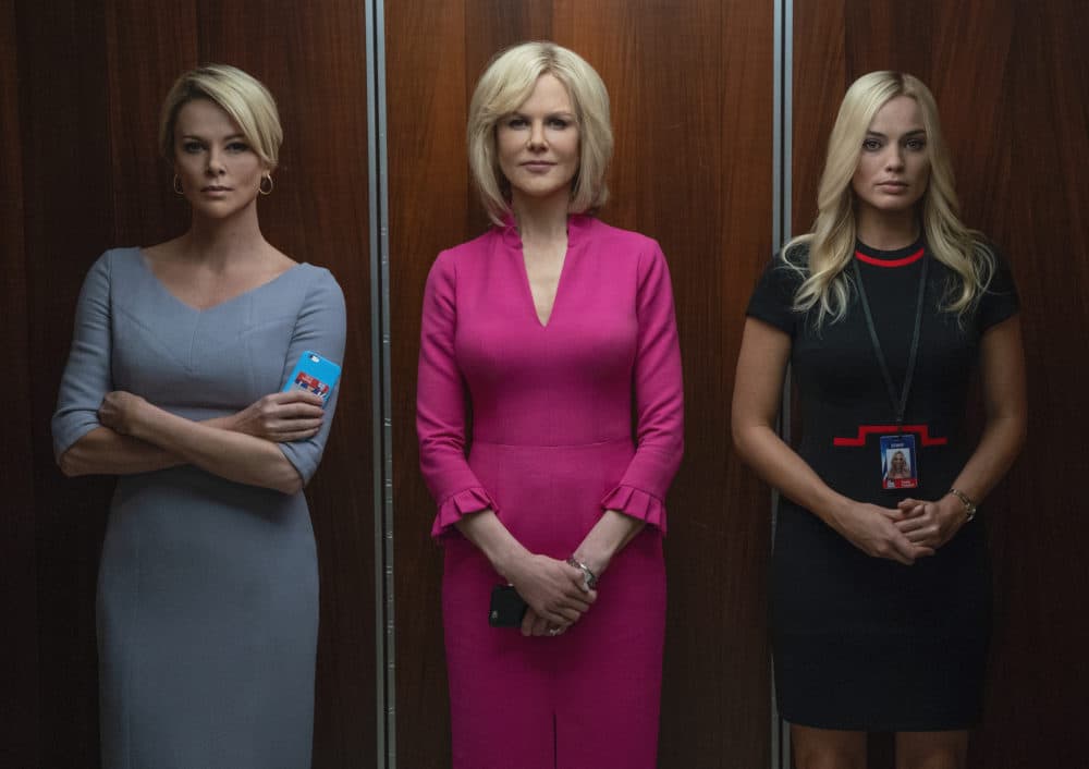 Left to right, Charlize Theron as Megyn Kelly, Nicole Kidman as Gretchen Carlson and Margot Robbie as Kayla Pospisil in &quot;Bombshell.&quot; (Courtesy Hilary Bronwyn Gayle/SMPSP)