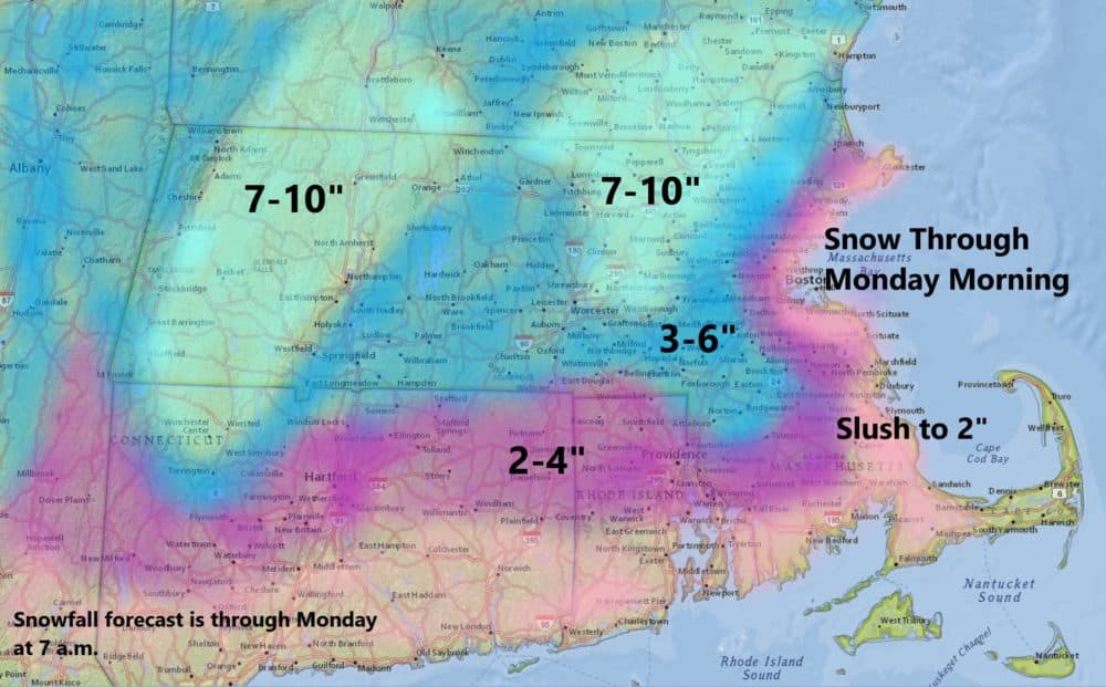 Snow overnight Sunday will set the stage for a new storm Monday night and Tuesday. (Dave Epstein/WBUR)