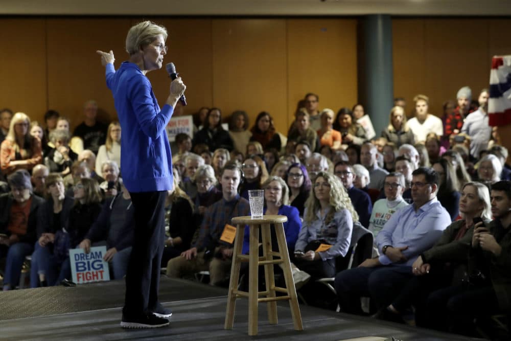Warren speaks to the audience at her campaign event in Exeter, N.H. (Steven Senne/AP)