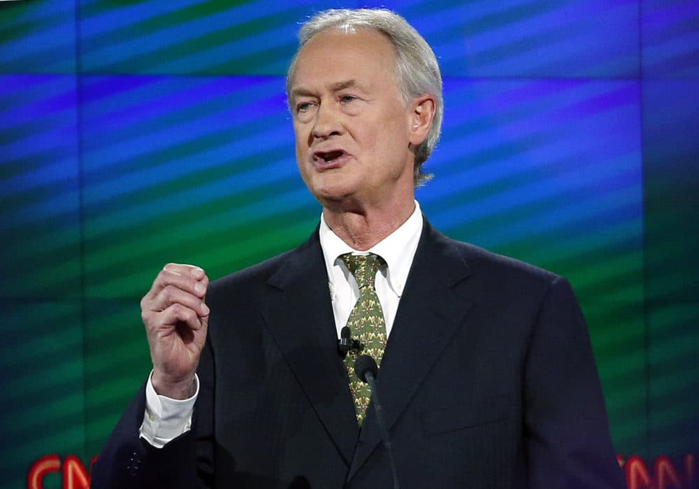 Former Rhode Island Gov. Lincoln Chafee speaks during a Democratic presidential debate in Las Vegas in 2015. Chafee filed to run for president as a Libertarian in 2020. (John Locher/AP File Photo)