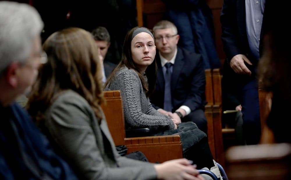 Justina Pelletier sits in the courtroom at Suffolk Superior Court on Jan. 21, 2020, in Boston, for opening statements in her malpractice lawsuit against Boston Children's Hospital. (Jonathan Wiggs/The Boston Globe via AP, Pool)