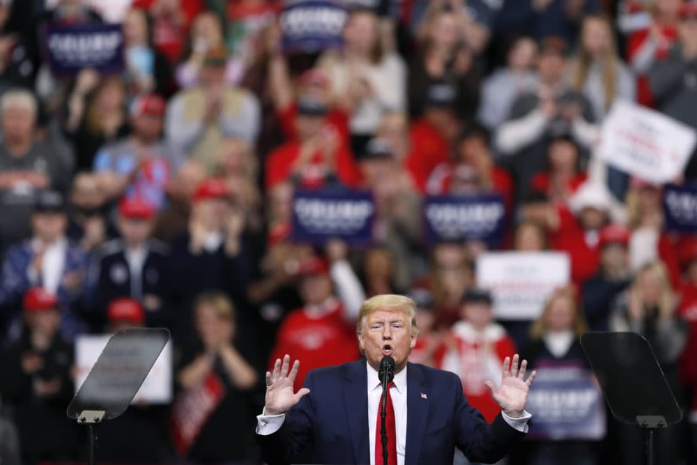 President Donald Trump speaks during a campaign rally at Drake University in Des Moines, Iowa, Jan. 30. Saturday's rally, in Tulsa, Okla., will be his first since the coronavirus pandemic halted in-person campaigning. (Charlie Neibergall/AP)